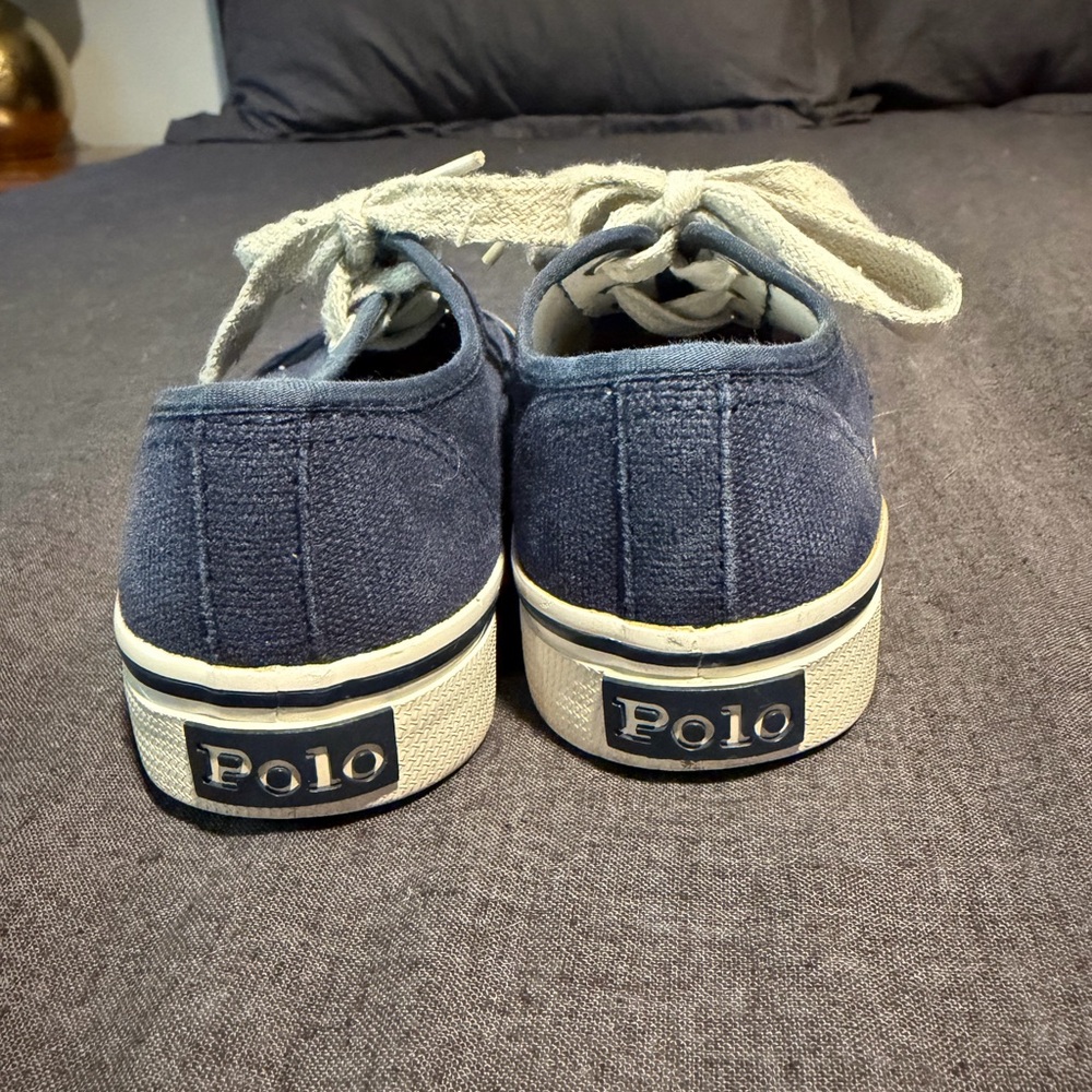 Polo by Ralph Lauren Navy Canvas Kids Sneakers with Cream Laces (Size 10)
